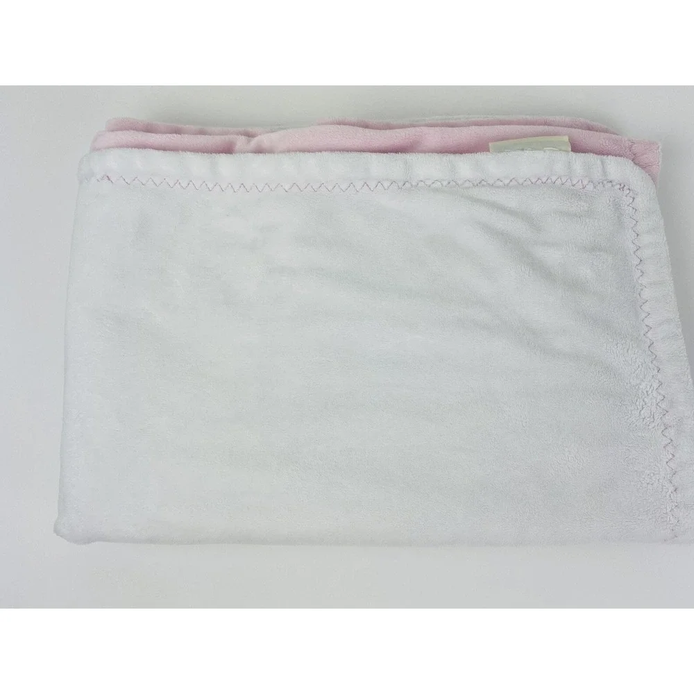 Pottery Barn Kids Pink White Zig Zag Stitch Trim Soft Baby Blanket Lovey Plush